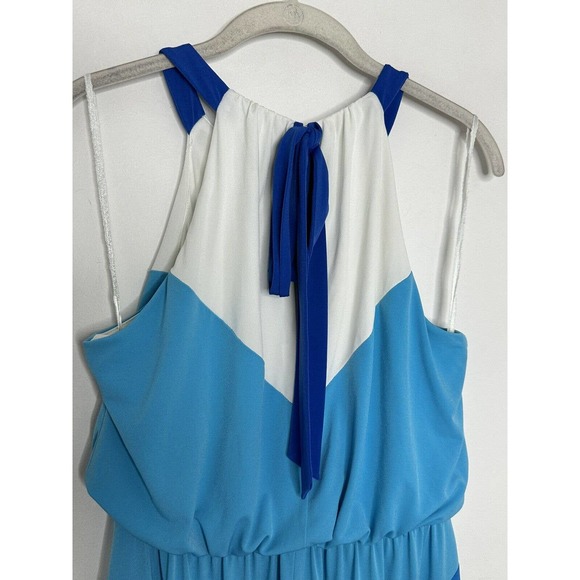 Vince Camuto Blue Chevron Maxi Dress Stretch Halter Sleeveless Sz 4 Color Block - Picture 8 of 9